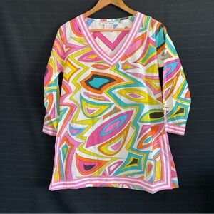 Gretchen Scott Tunic Top Small Colorful Retro Geometric Popover 60s 70s Mod